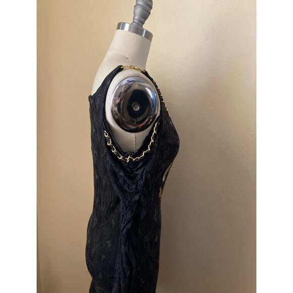 Coogi Women's Dress Size M Black Snake Skin Print Gold Chain Cold Shoulder - Picture 7 of 7